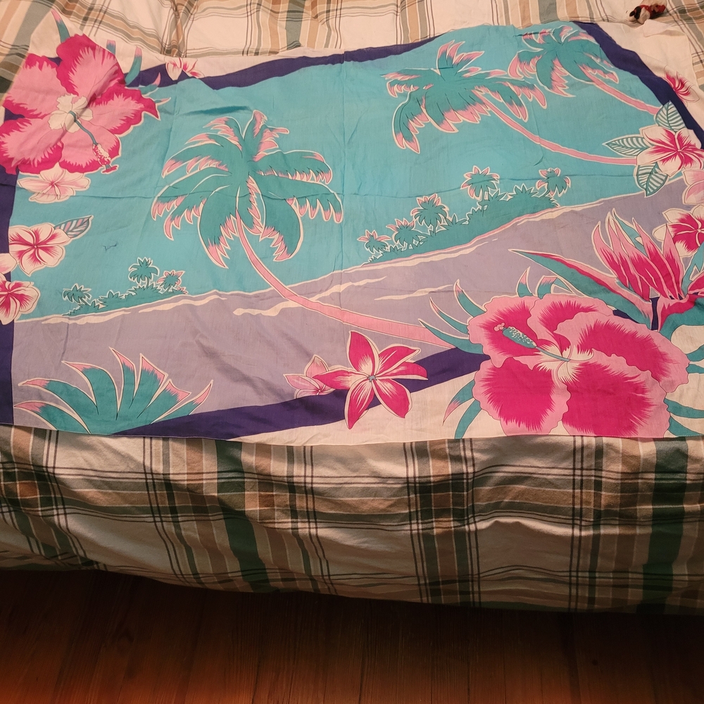 Club Med Tropical Floral Scarf in Pink and Blue 39" Square